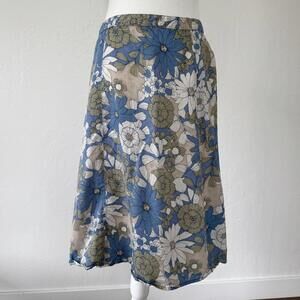 Vintage y2k blue, green and cream floral midi skirt